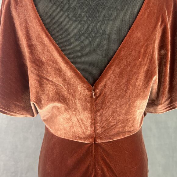 Revelry Gwen Velvet Long Maxi Dress Sz 8 Terracotta Formal Gown Bridesmaid Lined - Picture 6 of 8